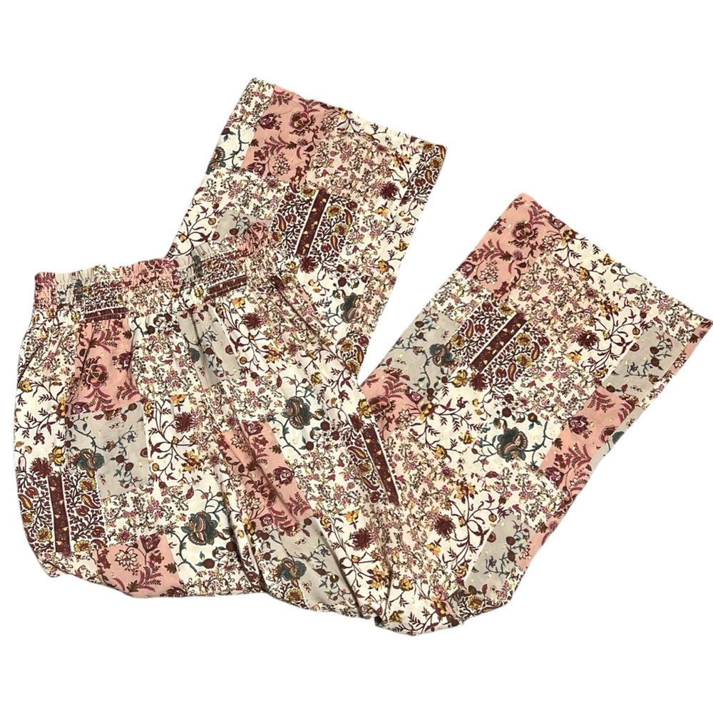 Anthropologie Tan and Pink Wide Leg Pants